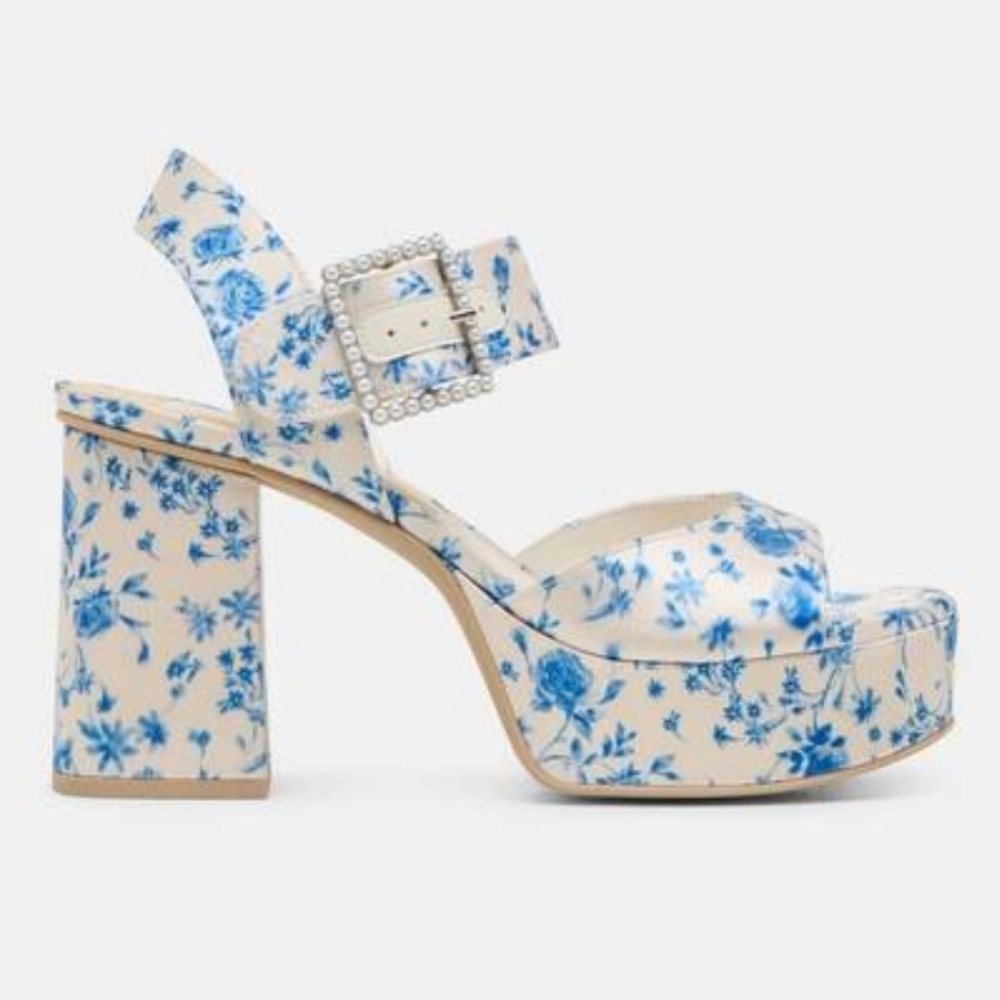 Dolce Vita Bobby Pearl Heels Blue Floral Satin NIB